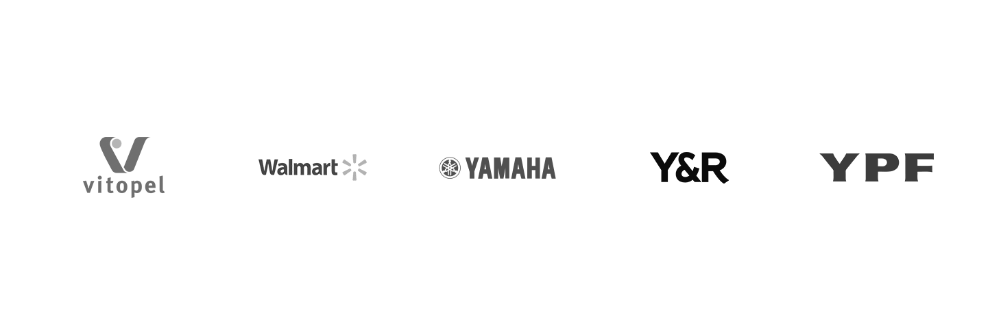 Algunos de nuestros clientes: Vitopel, Walmart, Yamaha, Y&R, YPF.
